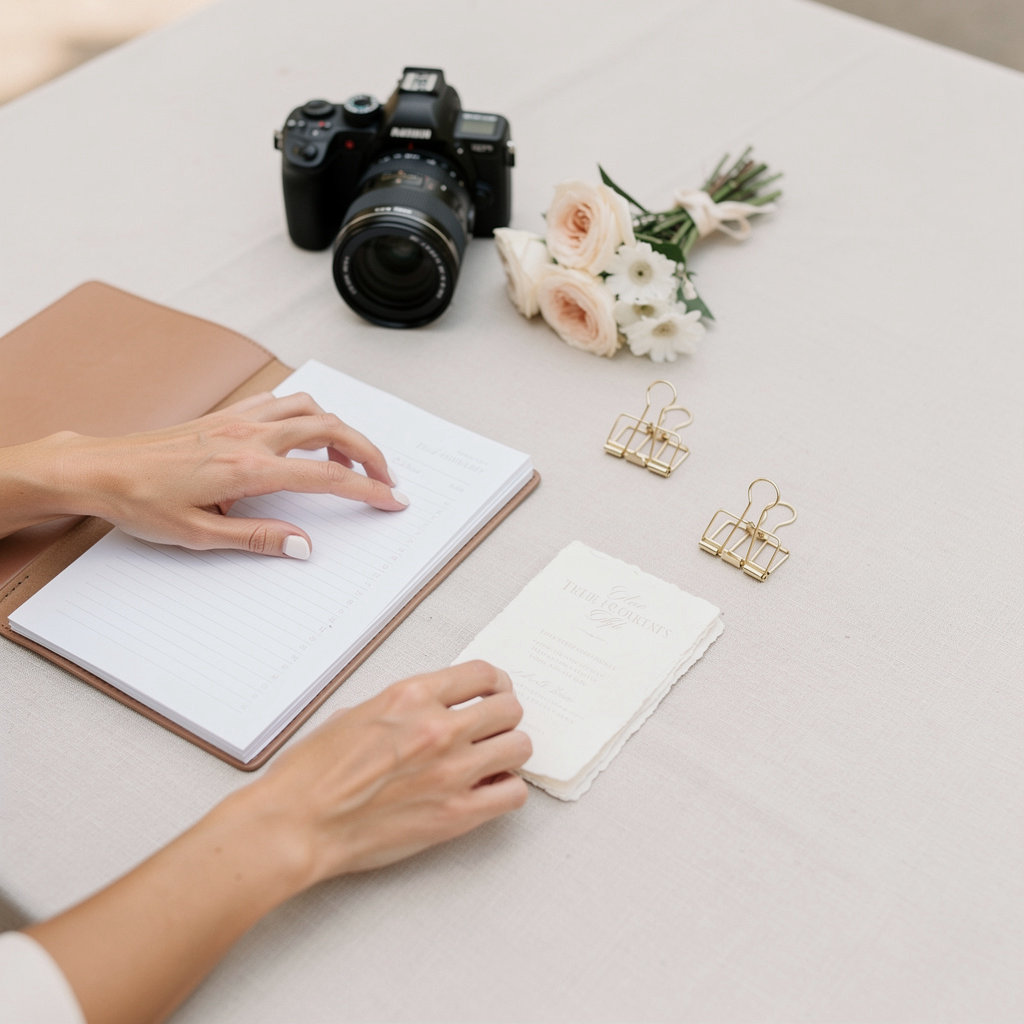 XOXO STUDIO wedding planner coordinating with a happy couple for their Solana Beach wedding